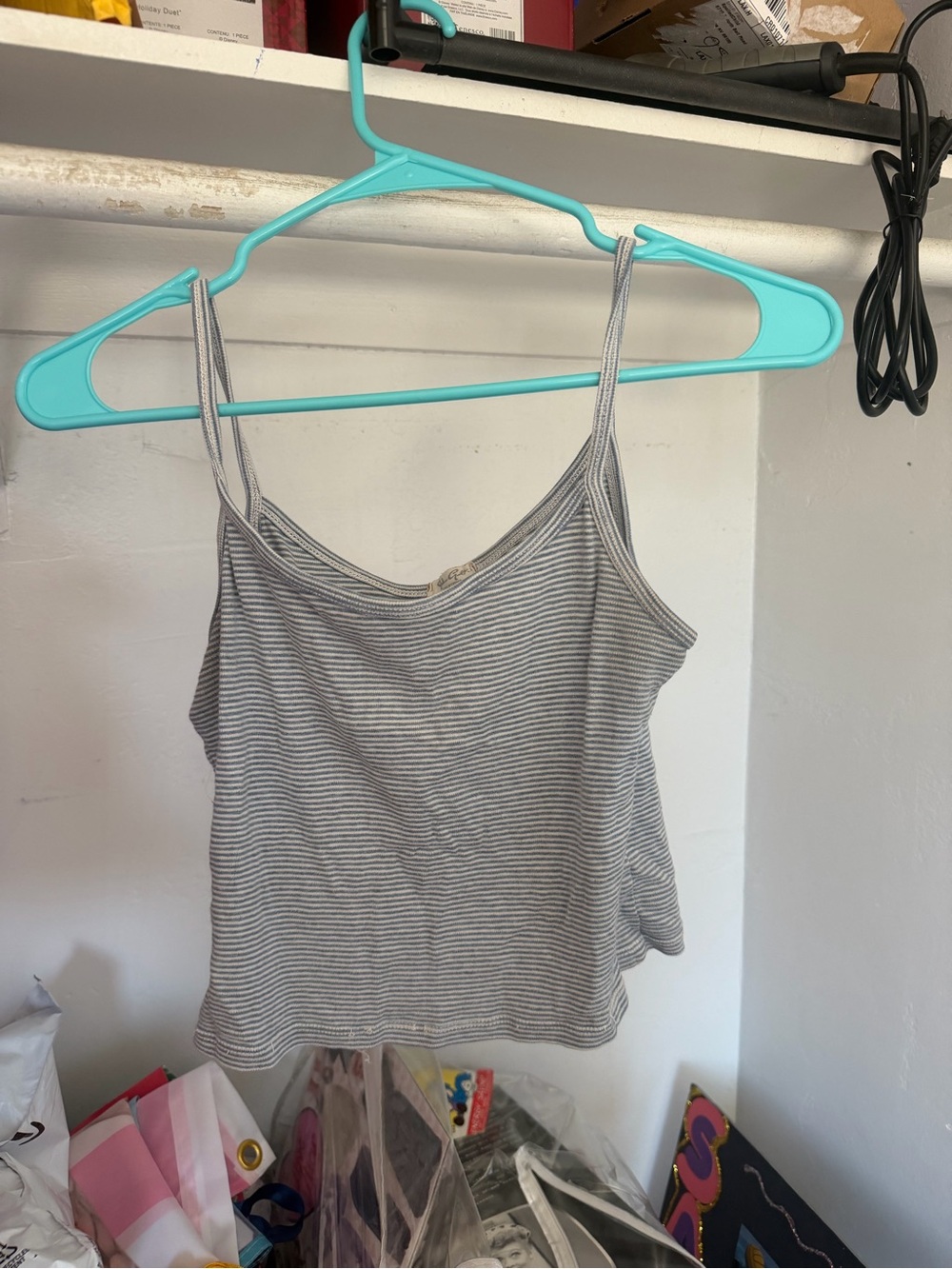 Gray Striped Spaghetti Strap Tank Top